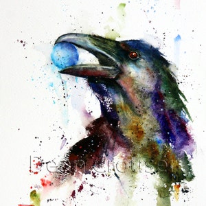 RAVEN Watercolor Print, Raven Art, Bird Art, Raven Painting,  by Dean Crouser