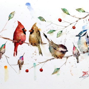 Cardinals and Hummingbirds Watercolor Bird Print by Dean Crouser