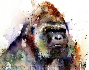 ゴリラとサルの水彩画 GORILLA Colorful Abstract Watercolor Animal Nature Art by