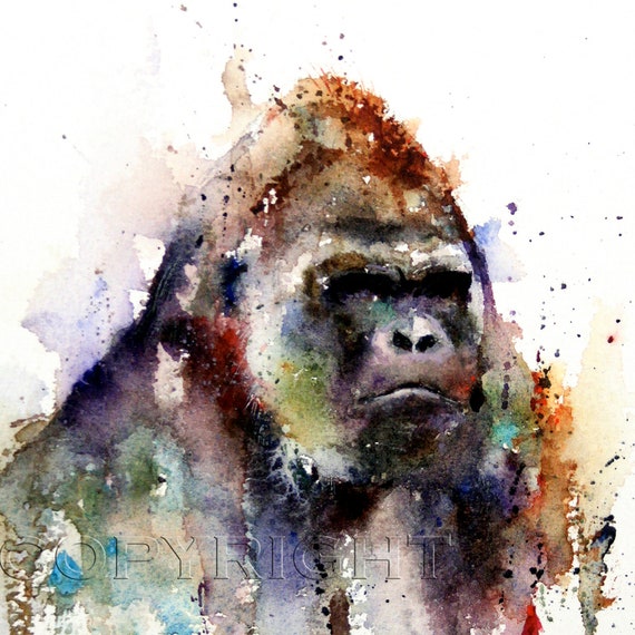 GORILLA Watercolor Print, Gorilla Art, Gorilla Painting, by GORILLA Watercolor Print, Gorilla Art, Gorilla Painting, by