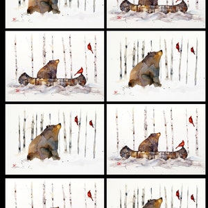 BEAR & CARDINALS, 5 x 7 Blank Greeting Cards, Set of 8, Watercolor Art by Dean Crouser