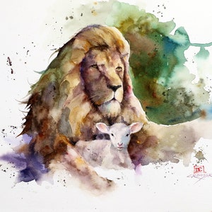 LION & LAMB Watercolor Print by Dean Crouser