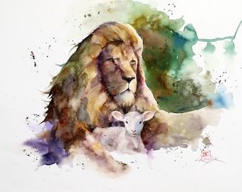 LION & LAMB Watercolor Print by Dean Crouser