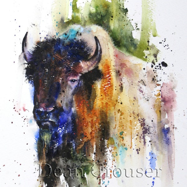 BUFFALO Watercolor Nature Art Print by Dean Crouser