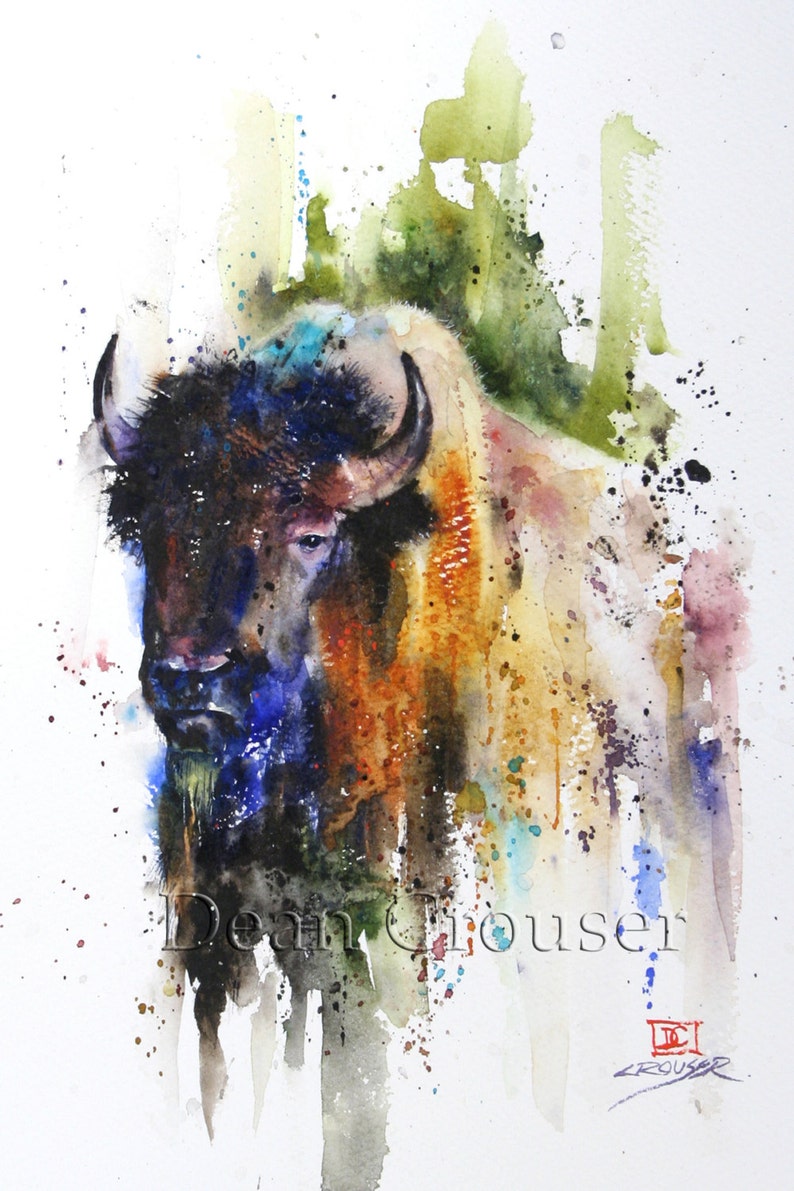 BUFFALO Watercolor Nature Art Print by Dean Crouser image 1