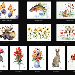 CARTES DE VUX 5 x 7 pouces, lot de 11 best-sellers, fleurs, colibri et plus, aquarelle par Dean Crouser, nouvelles images !