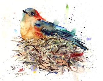 BLUEBIRD Watercolor Bird Art Print by Dean Crouser