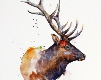 ELK Limited Edition Watercolor Wildlife Print by Dean Crouser