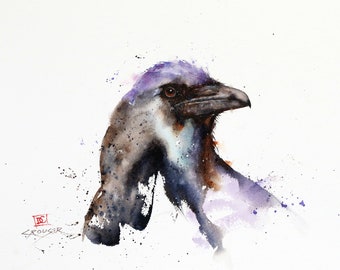 RAVEN Watercolor Bird Print by Dean Crouser