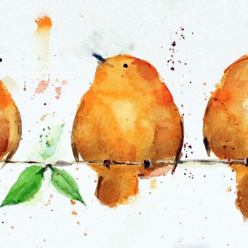ORANGE BIRDS Impression aquarelle d'oiseaux par Dean Crouser