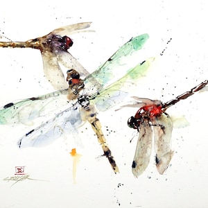 DRAGONFLIES Abstract Watercolor Dragonfly Print by Dean Crouser