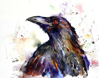 RAVEN Watercolor Bird Art Print By Dean Crouser