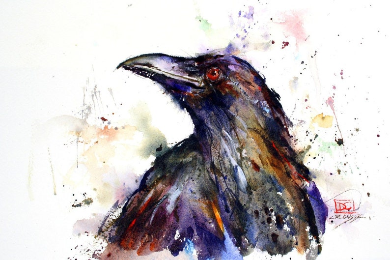 RAVEN Watercolor Bird Art Print By Dean Crouser image 1