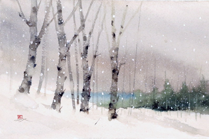 WINTER TREES Snowy Watercolor Print by Dean Crouser image 1