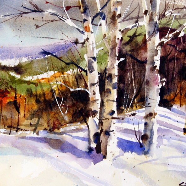 SNOWY LANDSCAPE Watercolor Print by Dean Crouser