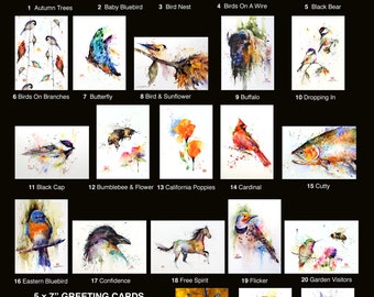 GREETING CARDS, Set of 8, Choose from 140 Images, Birds, Wildlife, Bear, Hummingbirds, Holiday Watercolor by Dean Crouser, Free Shipping!
