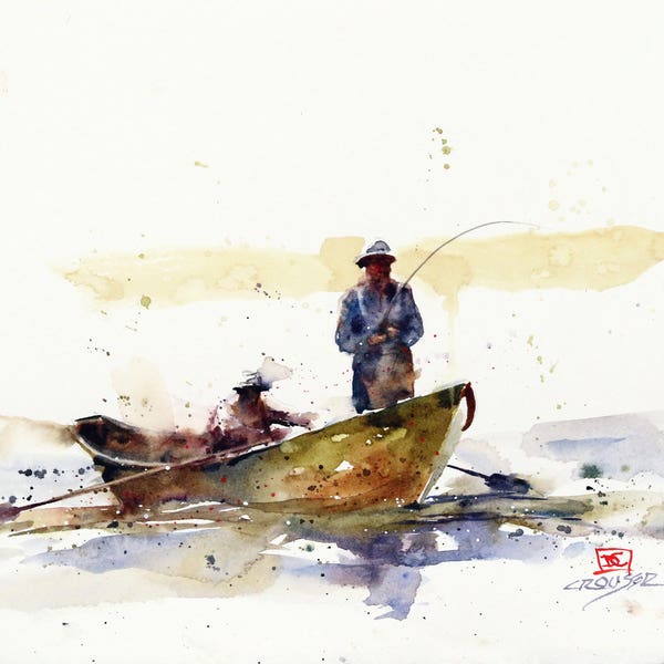 DRIFT BOAT FISHING Watercolor Print by Dean Crouser