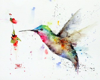 HUMMINGBIRD and FLOWER Watercolor Bird Print by Dean Crouser