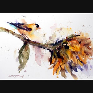 BIRD and SUNFLOWER Watercolor Print by Dean Crouser