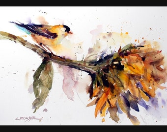 BIRD and SUNFLOWER Watercolor Print by Dean Crouser