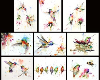 HUMMINGBIRD 5 x 7 Greeting Cards, Blank, Set of 9 Bestsellers, Watercolor Art by Dean Crouser, Free Shipping!