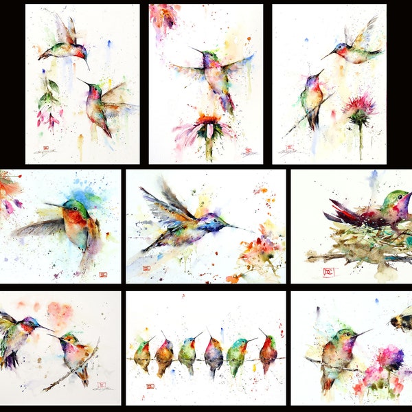 HUMMINGBIRD 5 x 7 Greeting Cards, Blank, Set of 9 Bestsellers, Watercolor Art by Dean Crouser, Free Shipping!