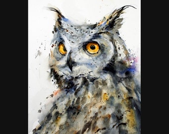 OWL Watercolor Bird, Owl Art Print By Dean Crouser