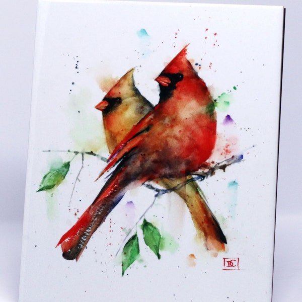 CARDINALS Decorative Ceramic Tile - Ready to Hang or Display - Watercolor Art by Dean Crouser