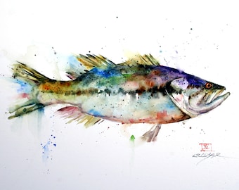 LARGEMOUTH BASS Watercolor Fish Print by Dean Crouser