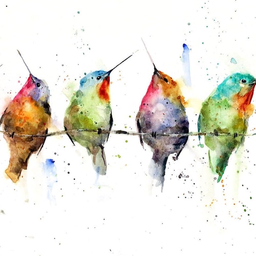 Colibris sur fil, impression colibri aquarelle par Dean Crouser