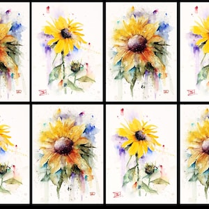 Cartes de voeux TOURNESOL, lot de 8 cartes vierges, aquarelle florale par Dean Crouser