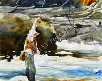 FLY FISHING Watercolor Print by Dean Crouser