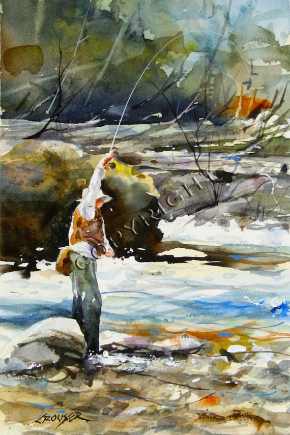 Fly Fishing Art Print Abstract Watercolor Painting Wall Decor -  Hong  Kong