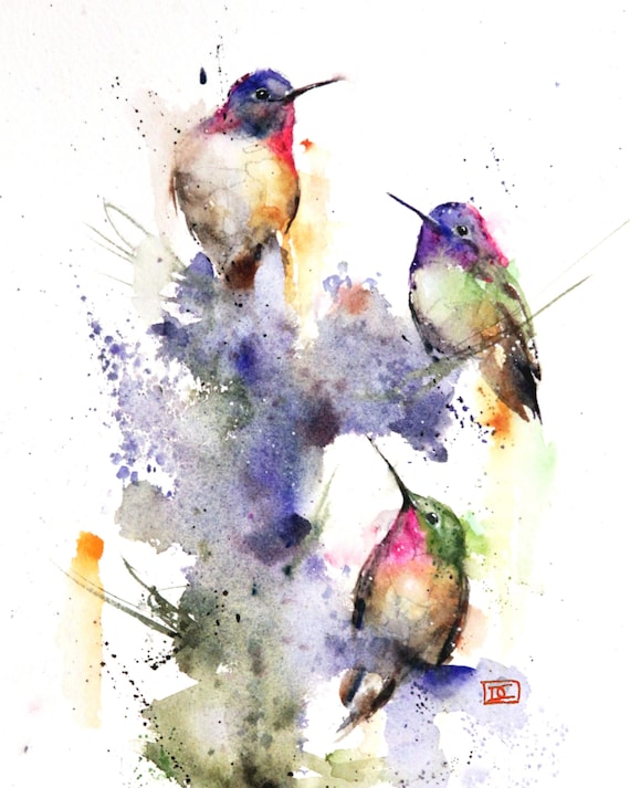 THREE HUMMINGBIRD Watercolor Bird Print by Dean Crouser Etsy