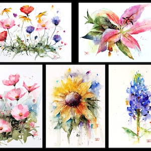 FLORAL 5 x 7 Greeting Card Set From Best Selling FLOWER Watercolor Art by Dean Crouser - Set of 10, Free Shipping!
