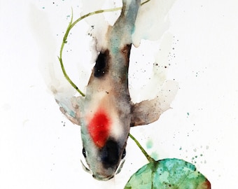 KOI and LILY Pad Watercolor Fish Print by Dean Crouser