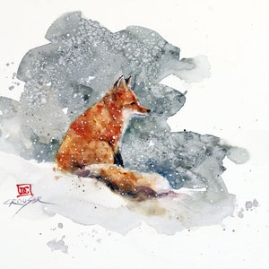 FOX in SNOW Winter Watercolor Print By Dean Crouser