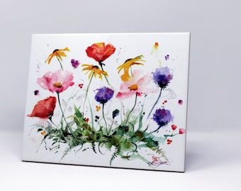 WILDFLOWERS Decorative Ceramic Tile - Ready to Hang or Display - Watercolor Art by Dean Crouser