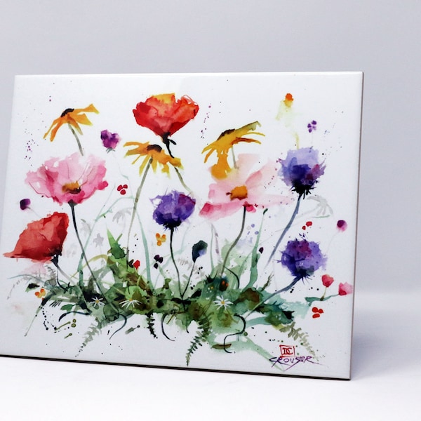 WILDFLOWERS Decorative Ceramic Tile - Ready to Hang or Display - Watercolor Art by Dean Crouser