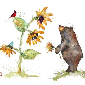 Aquarelle, carte de voeux vierge OURS, CARDINAL et TOURNESOL, lot de 8 par Dean Crouser