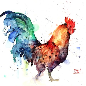ROOSTER Colorful Watercolor Print by Dean Crouser