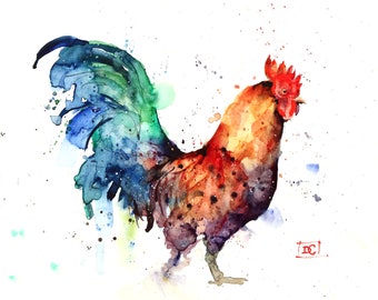 ROOSTER Colorful Watercolor Print by Dean Crouser