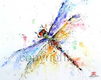 DRAGONFLY Watercolor Nature Art Print by Dean Crouser