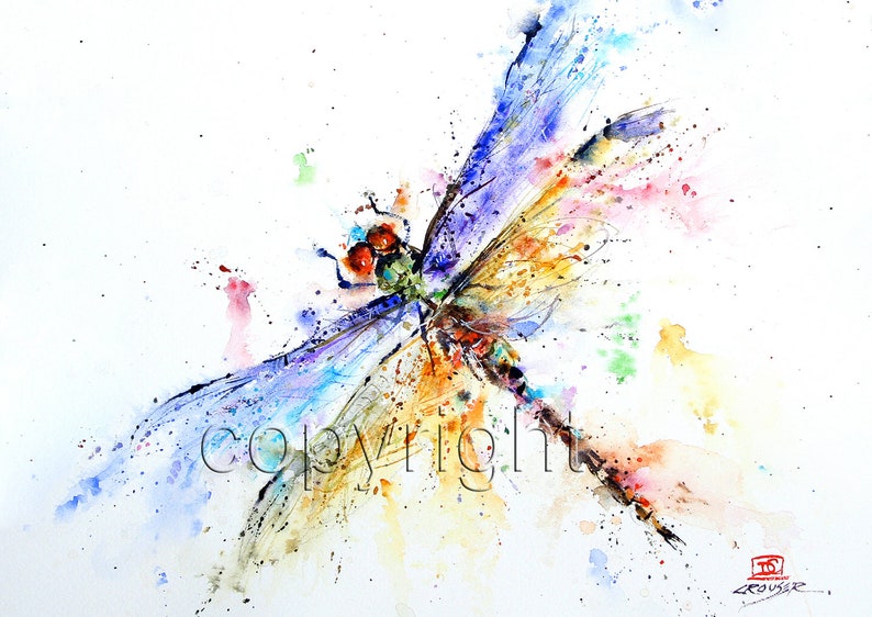 DRAGONFLY Watercolor Nature Art Print by Dean Crouser image 1