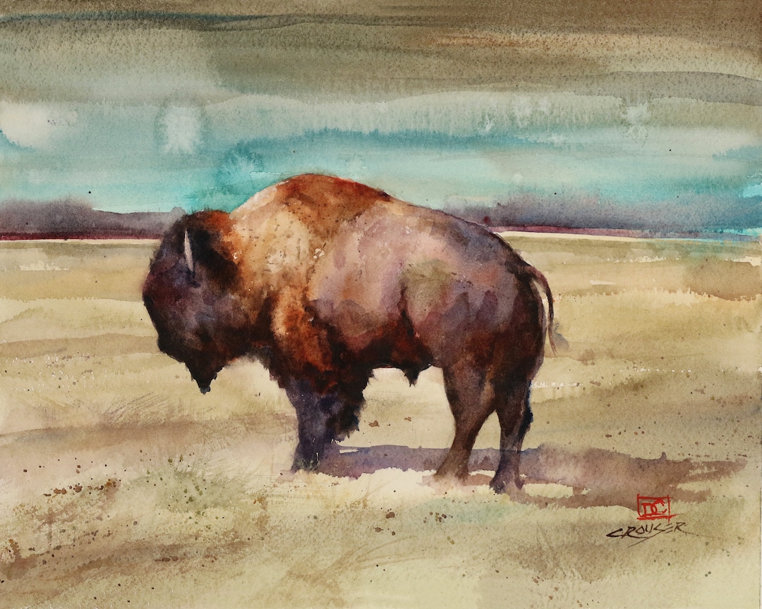 BISON Wildlife Buffalo Watercolor Print by Dean Crouser - Etsy