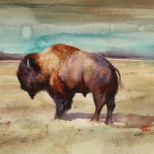 BISON Wildlife Buffalo Watercolor Print by Dean Crouser