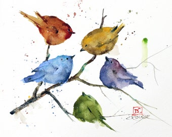 BIRDS in TREE Watercolor Bird Print by Dean Crouser
