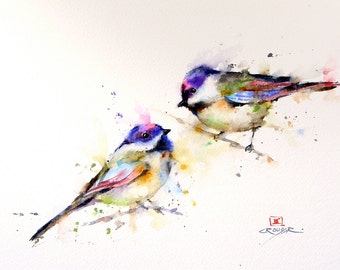 CHICKADEE Watercolor Print,  Bird Art Painting, by Dean Crouser