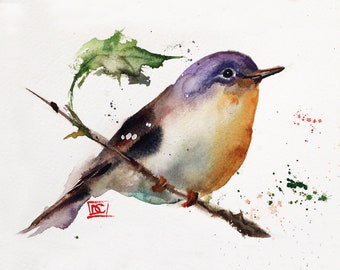 SONGBIRD in TREE Watercolor Bird Print by Dean Crouser
