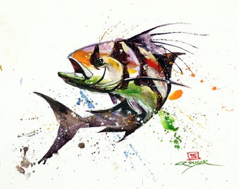 ROOSTERFISH Watercolor Saltwater Fish Print by Dean Crouser